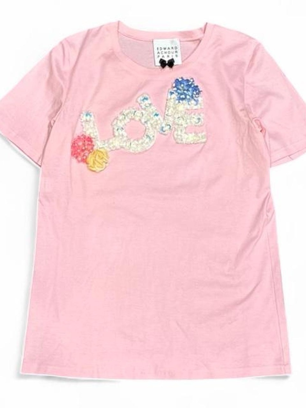 Edward Achour Paris Love Floral Pink Cotton Tee